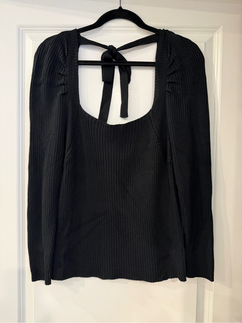 Black Ribbed Tie-Back Long Sleeve Top